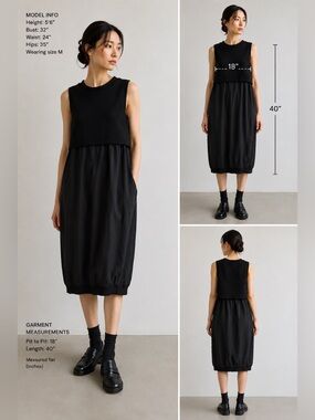 S’Max Mara Layered Cocoon Dress Black Mixed Media Balloon Hem Minimalist M